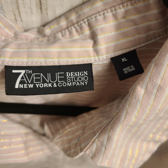7th Avenue NY&C Button-Up, Blush Pink w/ White and Shimmer Pinstripes, Size XL - Picture 2 of 7